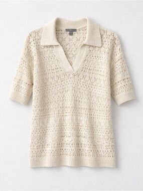 Thyme Cream Crochet Knit Polo Sweater | Short Sleeve | Size Small